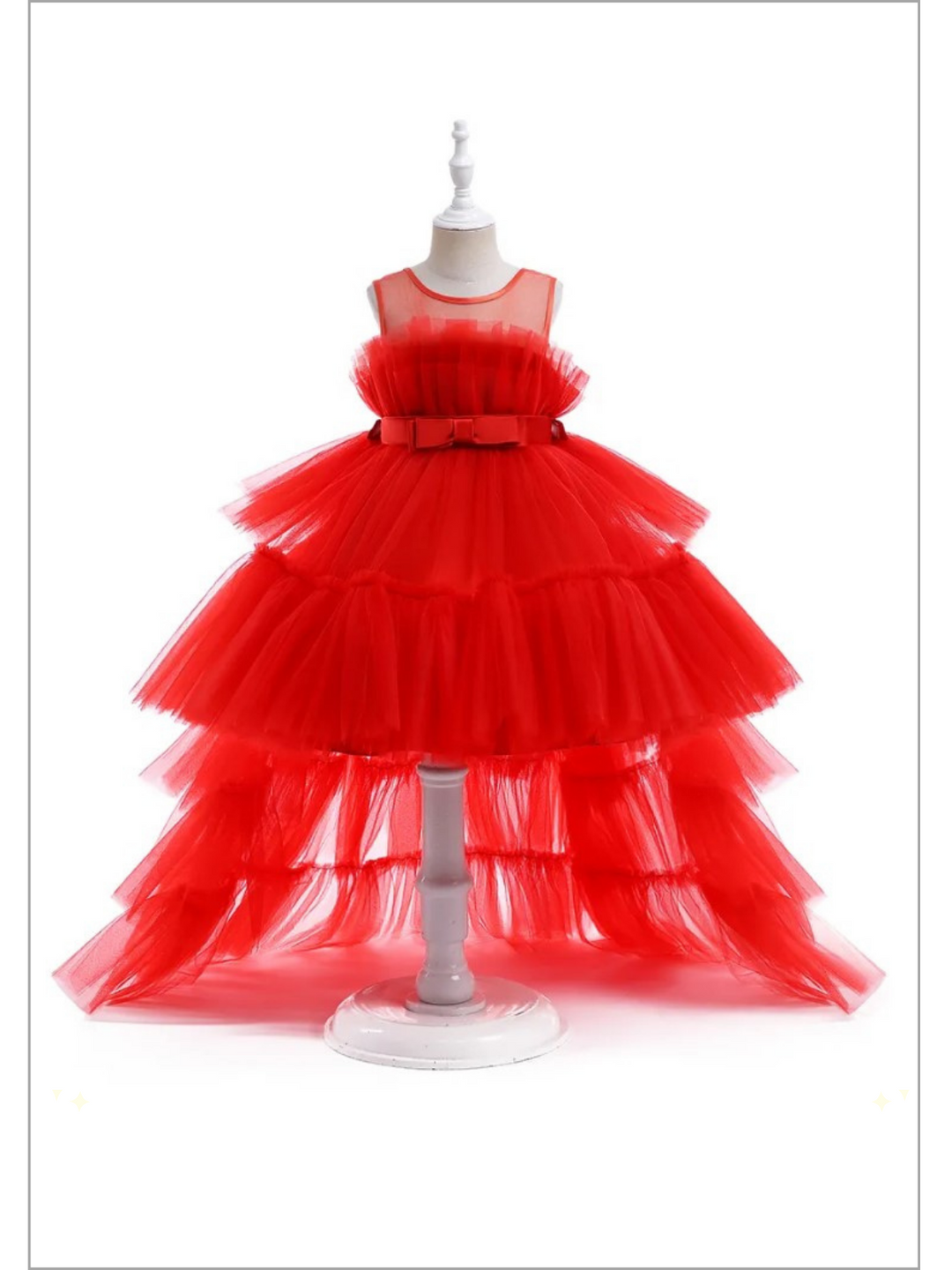 Mia Belle Girls Trailing Tulle Gown | Girls Winter Formal Dress