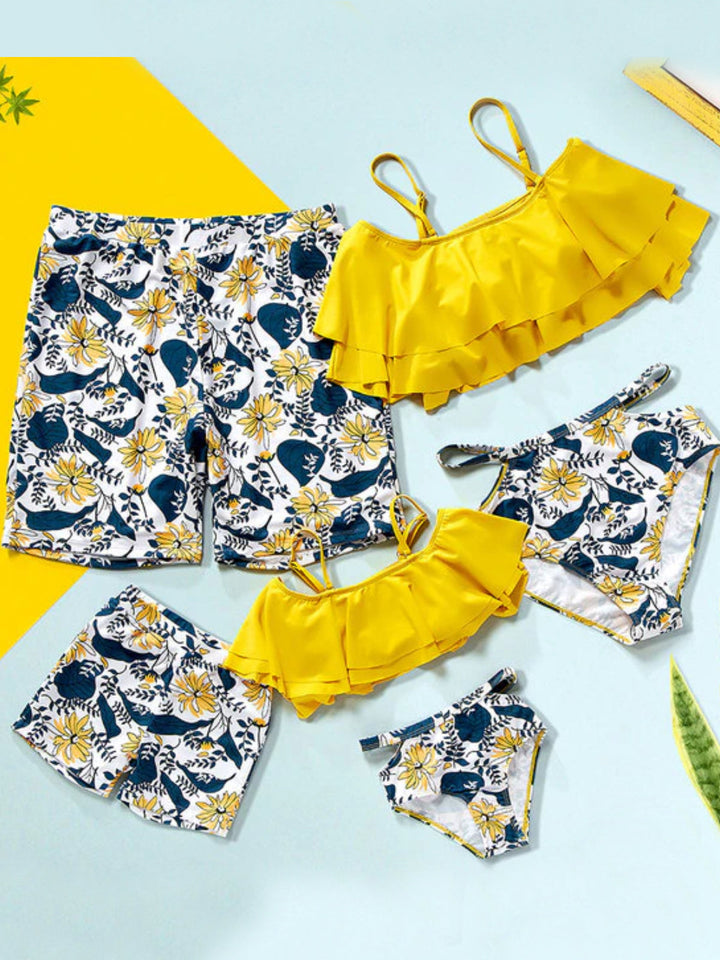 Family Swimsuits | Yellow Floral Tankini & Trunks | Mia Belle Girls