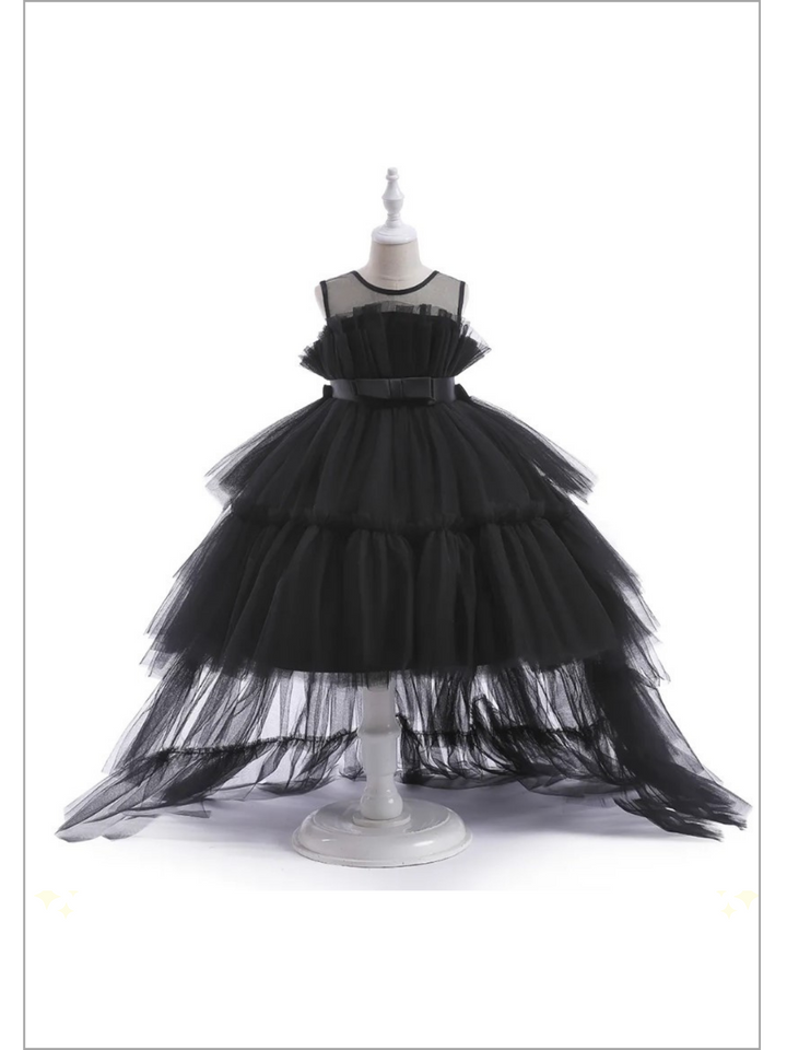 Mia Belle Girls Trailing Tulle Gown | Girls Winter Formal Dress