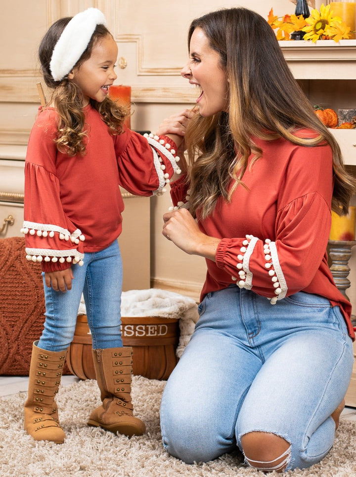 Mommy and Me Matching Tops | Tassel Puff Sleeve Top | Mia Belle Girls