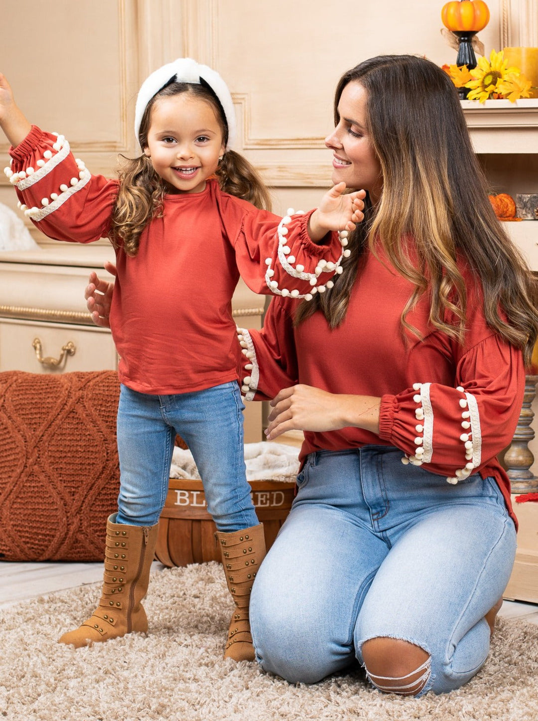 Mommy and Me Matching Tops | Tassel Puff Sleeve Top | Mia Belle Girls