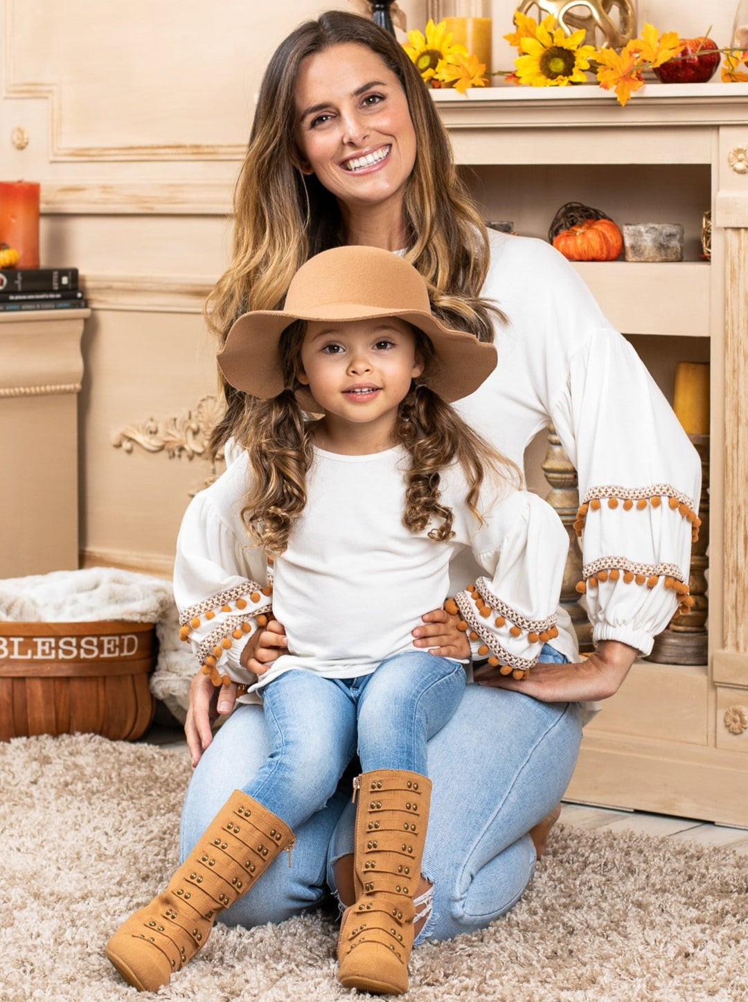 Mommy and Me Matching Tops | Tassel Puff Sleeve Top | Mia Belle Girls