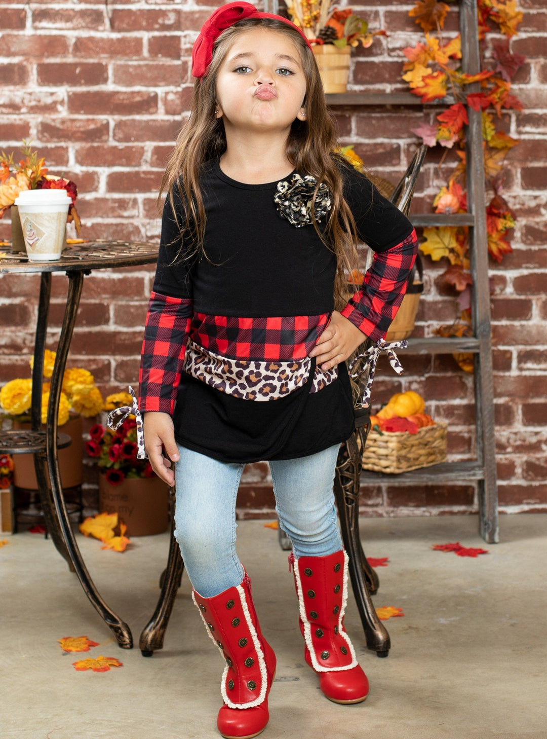 Girls Fall Clothes | Plaid Leopard Colorblock Tunic | Mia Belle Girls