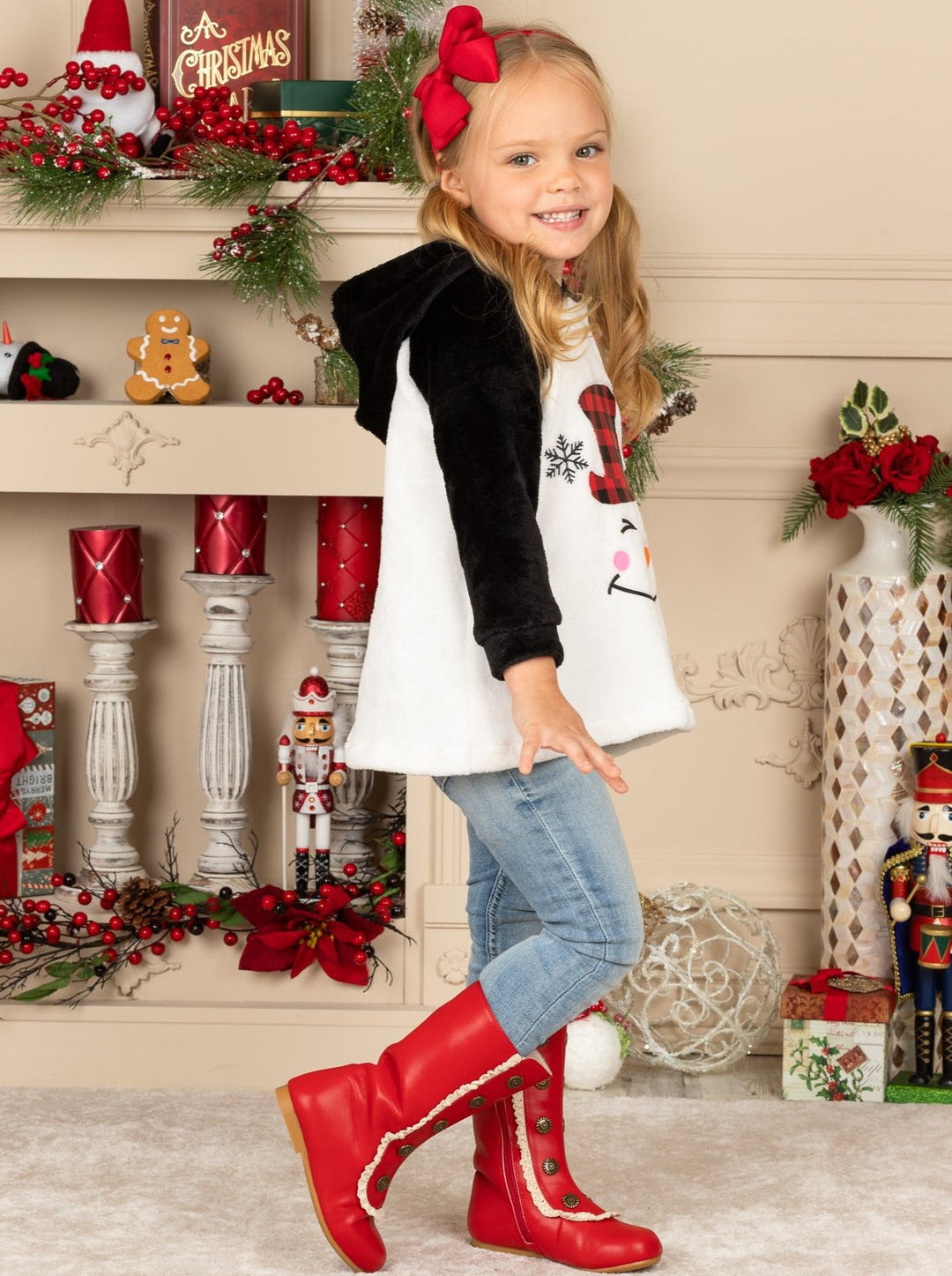 girls Plush Fleece Raglan Holiday Hoodie