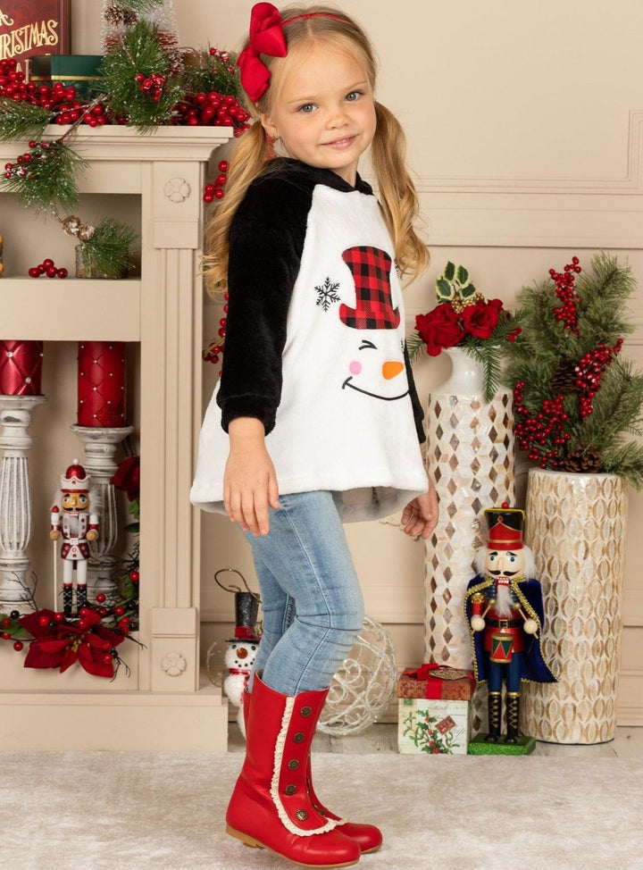 girls Plush Fleece Raglan Holiday Hoodie