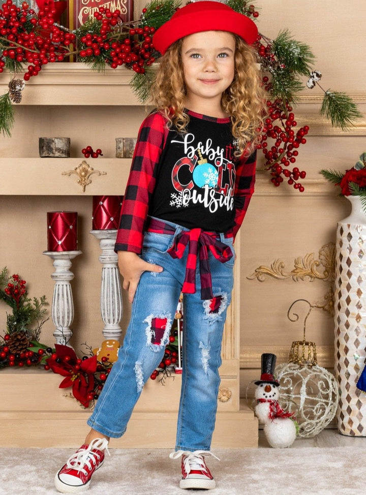 Cute Winter Sets | Baby It's Cold Outside Top and Patched Jeans Set 