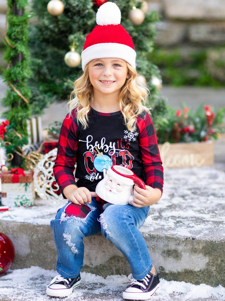 Cute Winter Sets | Baby It's Cold Outside Top and Patched Jeans Set 