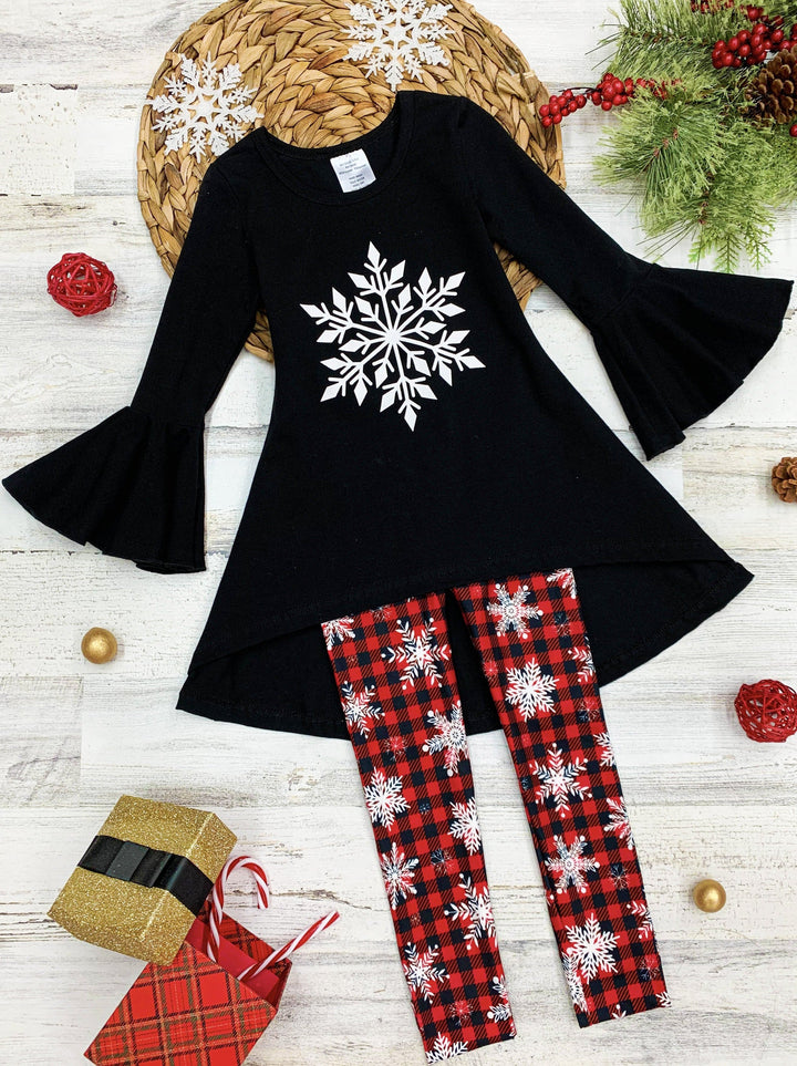 Cute Winter Sets | Girls Snowflake Hi-Lo Tunic & Plaid Legging Set