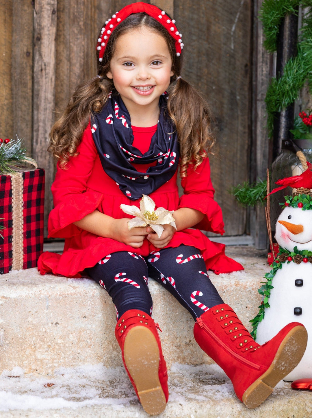 Cute Winter Sets | Girls Candy Cane Print Tunic, Scarf, & Legging Set