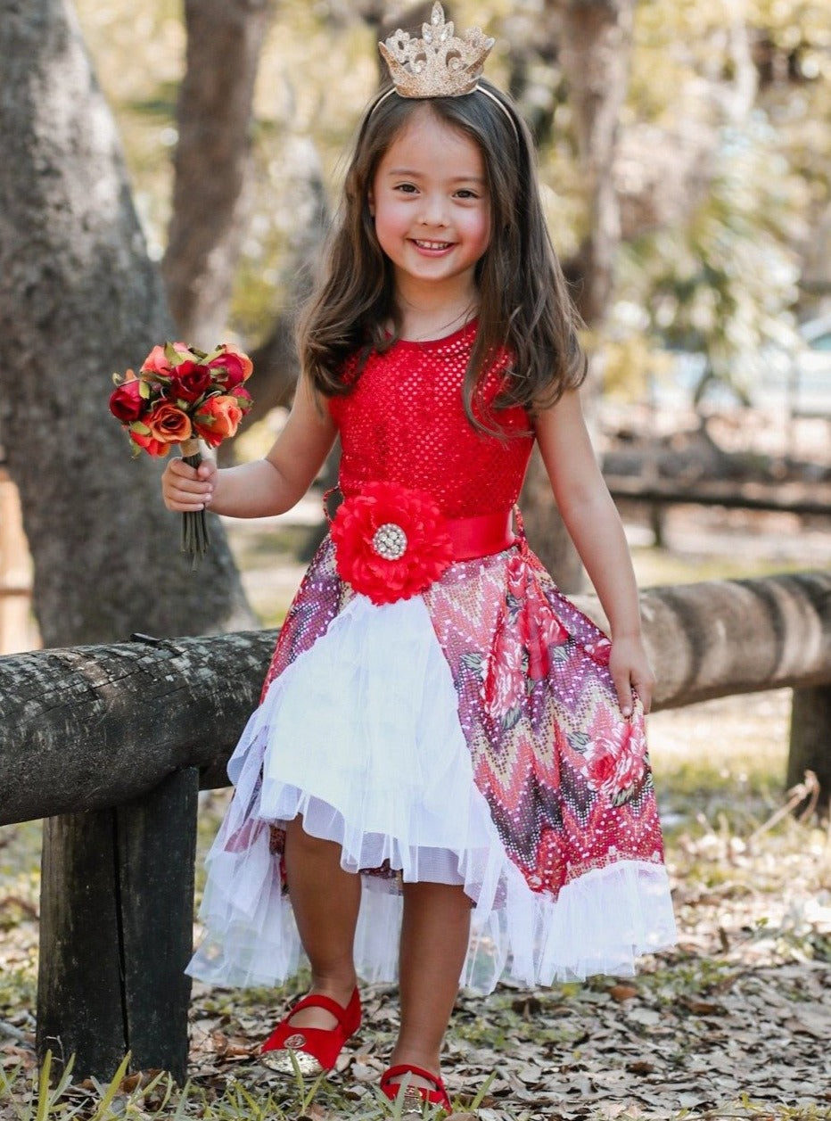 Winter Party Dresses | Girls Sequin Bodice Hi-Lo Overlay Party Dress