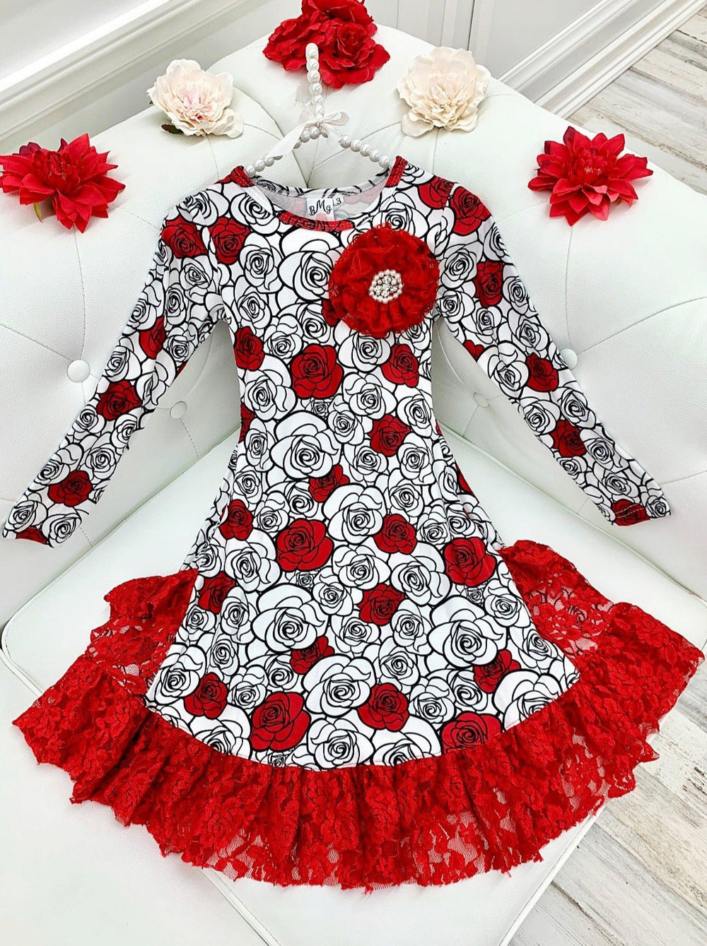 Special Occasion Dresses | Girls All Over Print Ruffle Lace Hem Dress