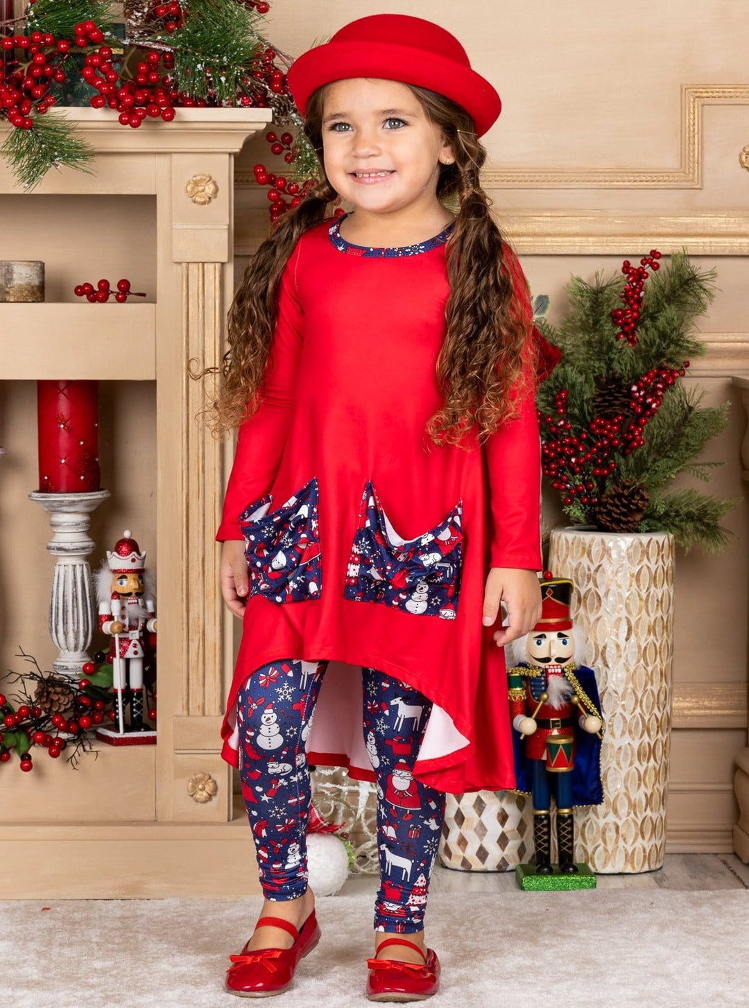 Cute Winter Sets | Christmas Slouch Pocket Tunic, Scarf & Legging Set 