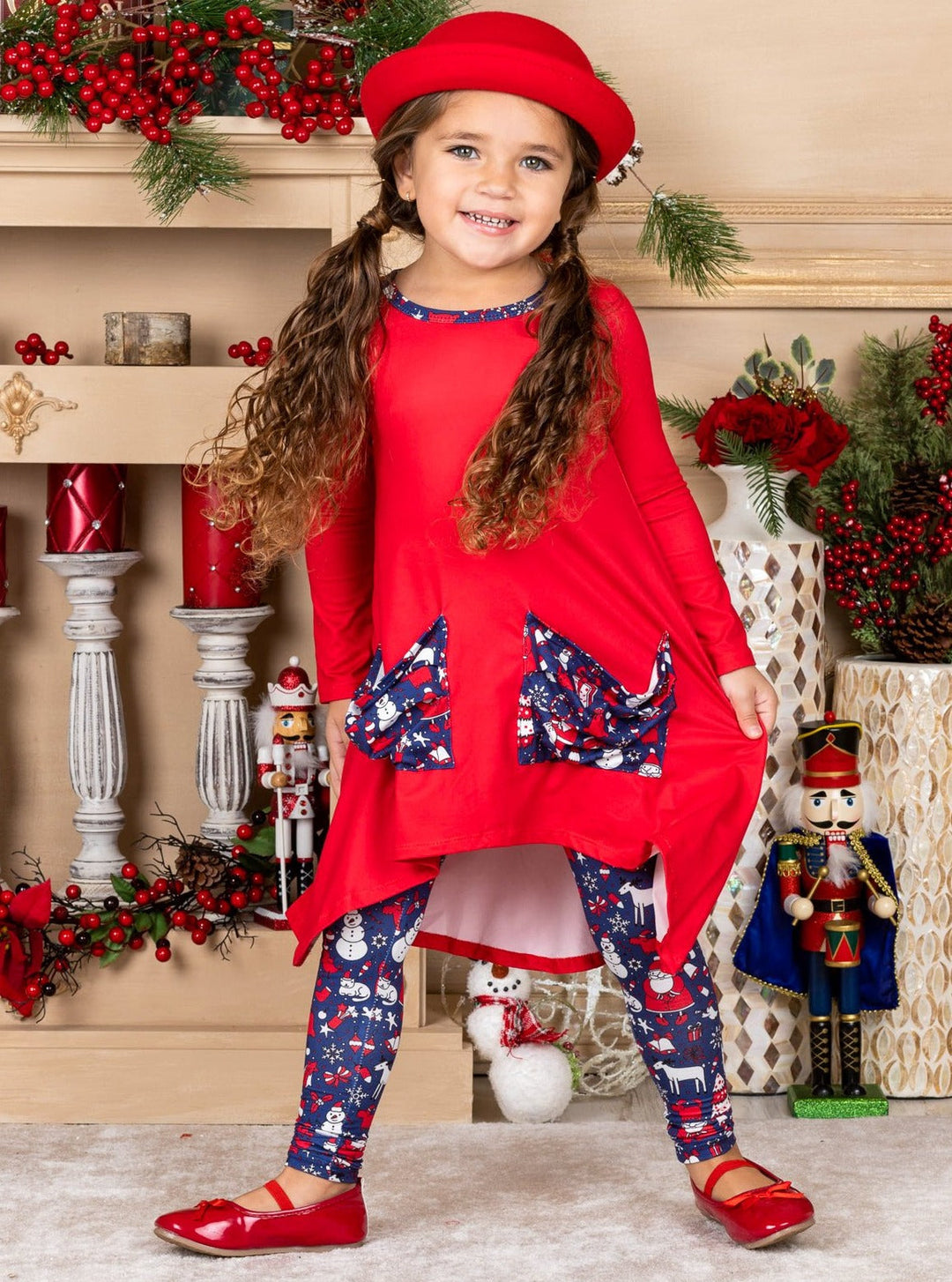 Cute Winter Sets | Christmas Slouch Pocket Tunic, Scarf & Legging Set 