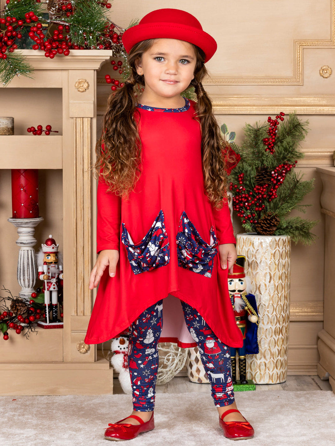 Cute Winter Sets | Christmas Slouch Pocket Tunic, Scarf & Legging Set 