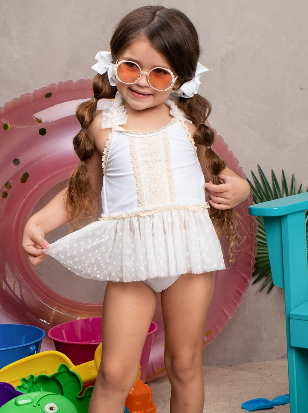 Toddler Swimwear | Little Girls Lace Ruffled Peplum Two Piece Swimsuit