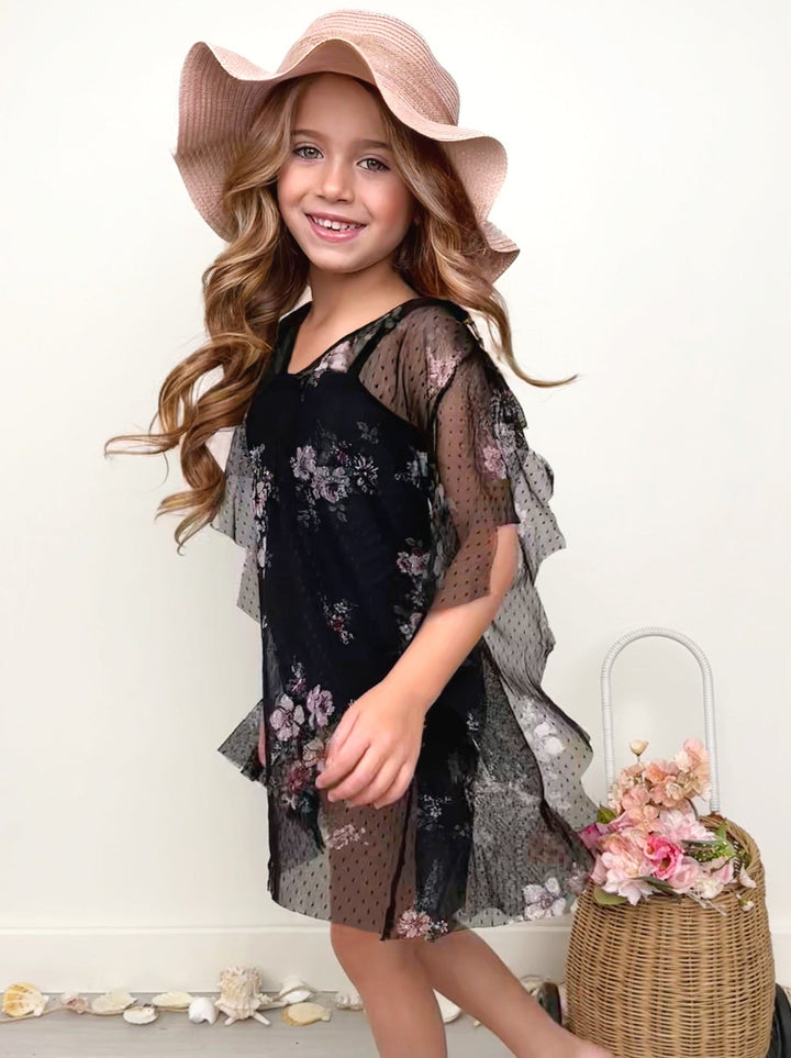 Toddler Girls Swimwear | Girls Sheer Floral Kaftan Swim Cover Up