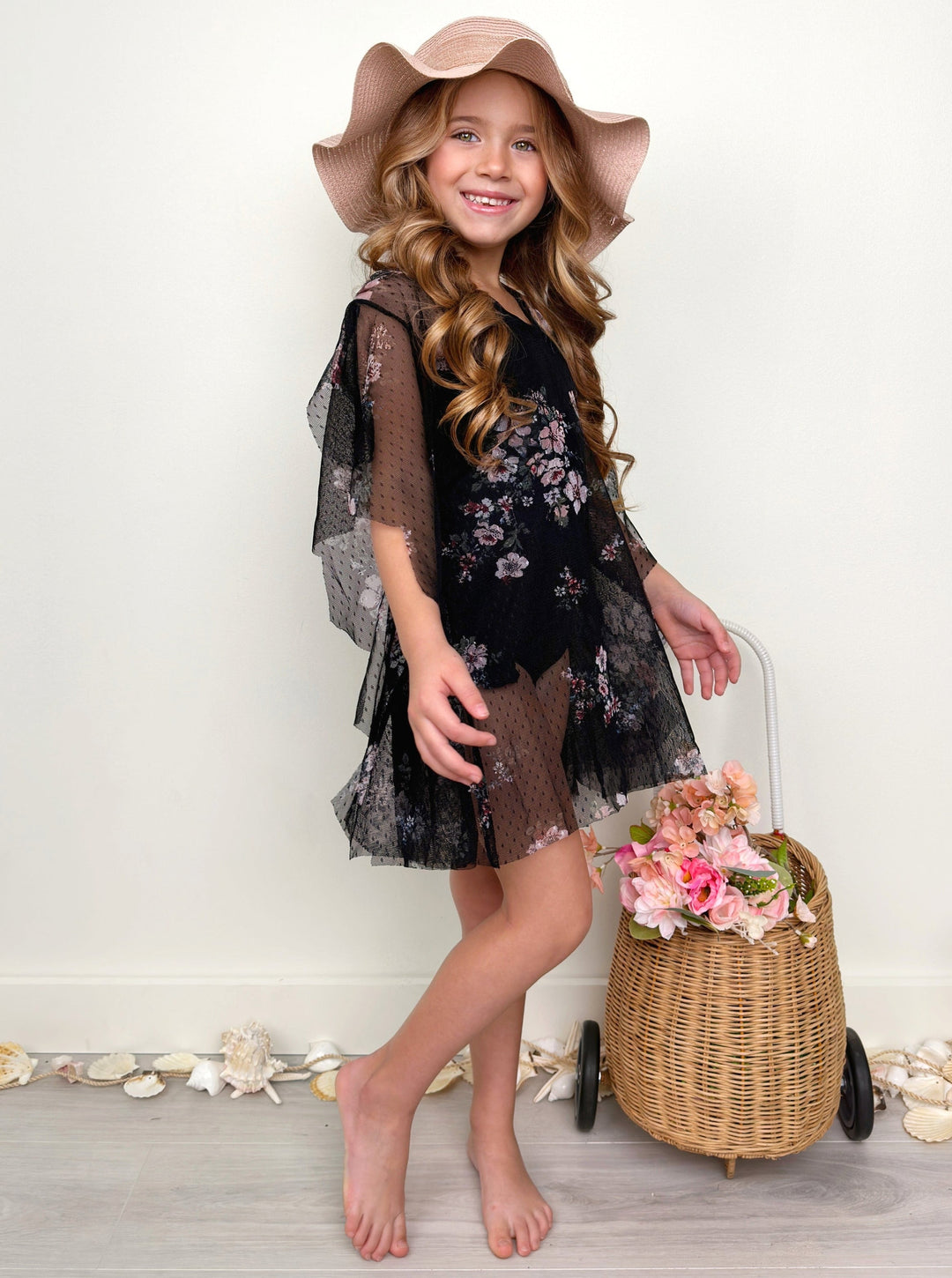 Toddler Girls Swimwear | Girls Sheer Floral Kaftan Swim Cover Up