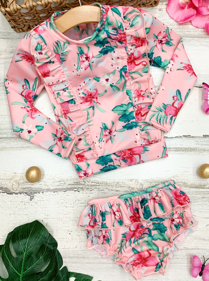 Mia Belle Girls Floral Rash Guard Two Piece Swimsuit | Resort Wear 