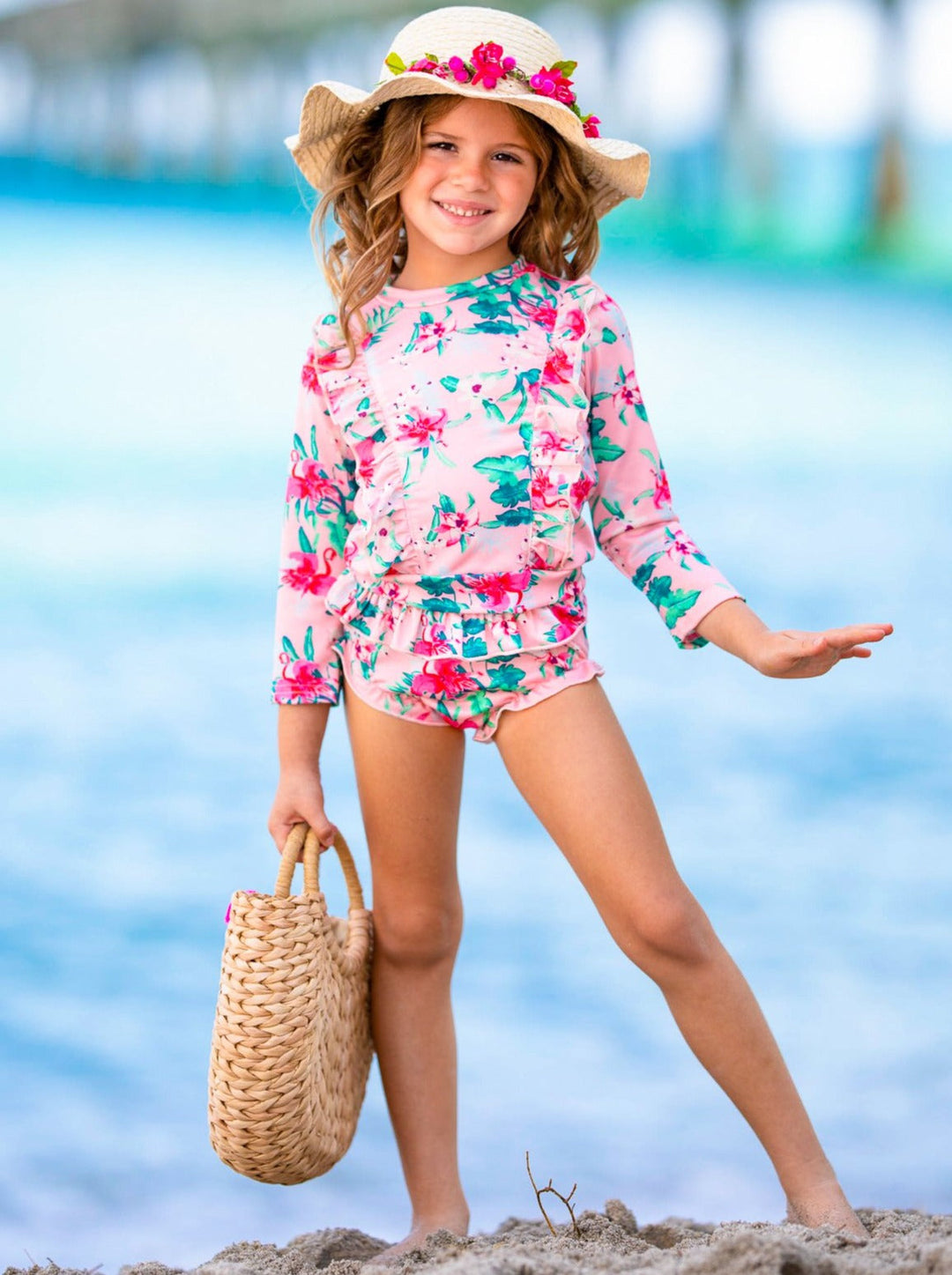 Mia Belle Girls Floral Rash Guard Two Piece Swimsuit | Resort Wear 