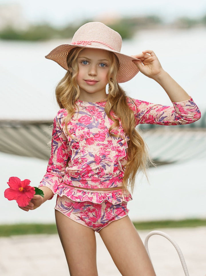 Mia Belle Girls Floral Rash Guard Two Piece Swimsuit | Resort Wear 