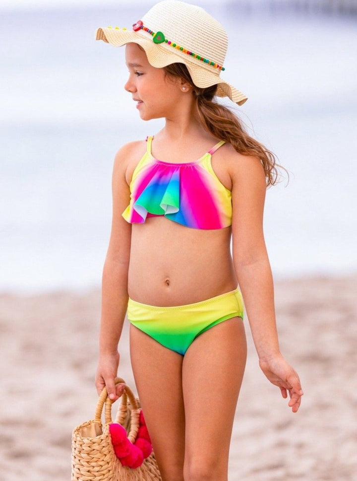 Kids Swimsuits | Girls Gradient Rainbow Flutter Two-Piece Swimsuit 