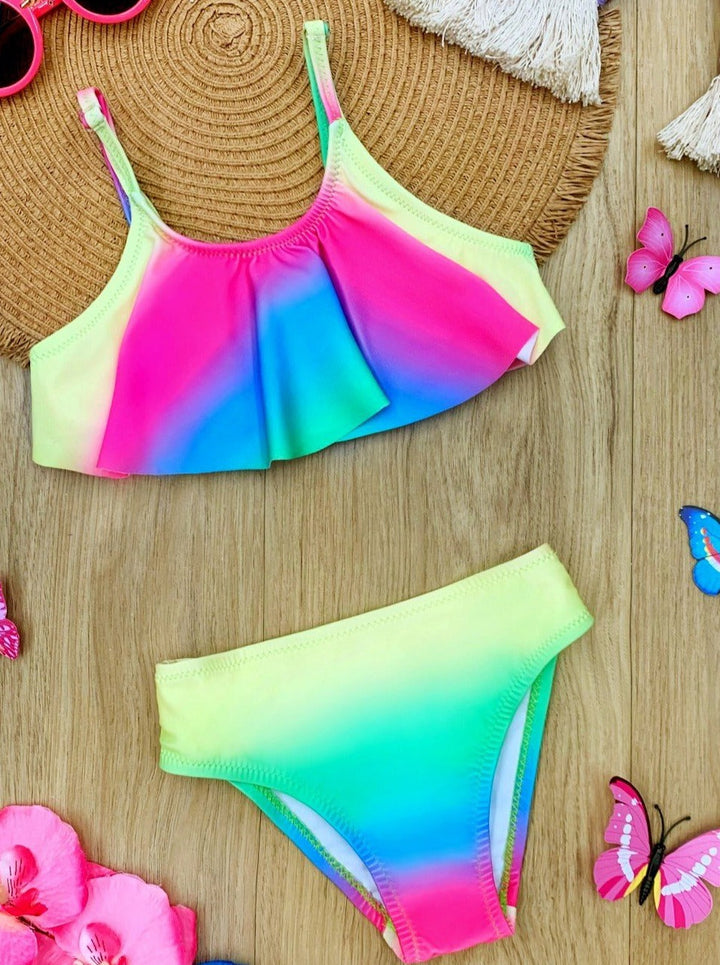 Kids Swimsuits | Girls Gradient Rainbow Flutter Two-Piece Swimsuit 