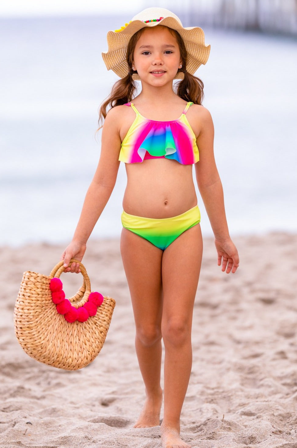 Kids Swimsuits | Girls Gradient Rainbow Flutter Two-Piece Swimsuit 