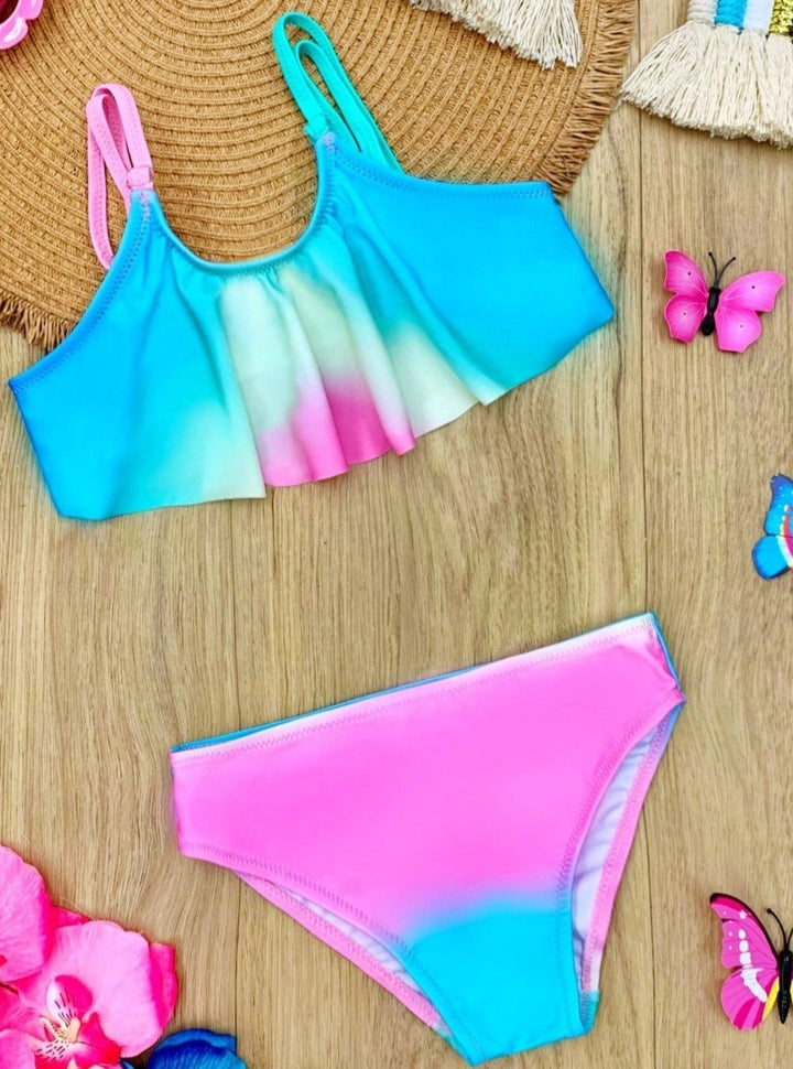 Kids Swimsuits | Girls Gradient Rainbow Flutter Two-Piece Swimsuit 