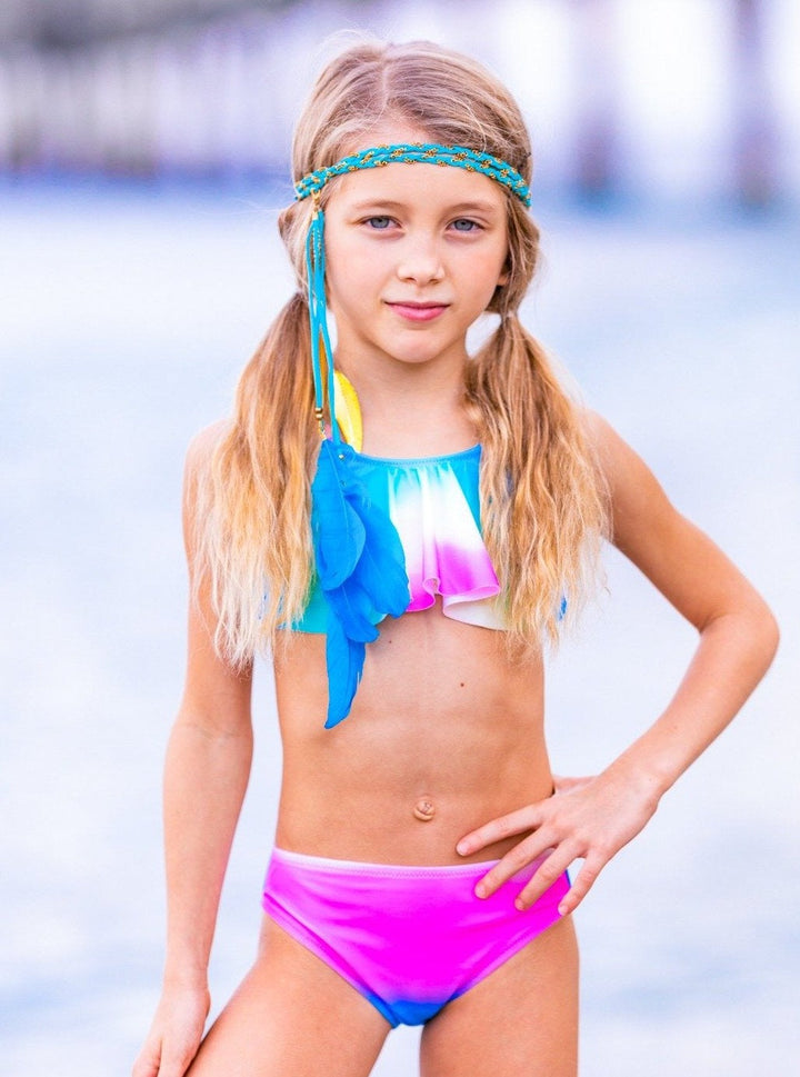 Kids Swimsuits | Girls Gradient Rainbow Flutter Two-Piece Swimsuit 