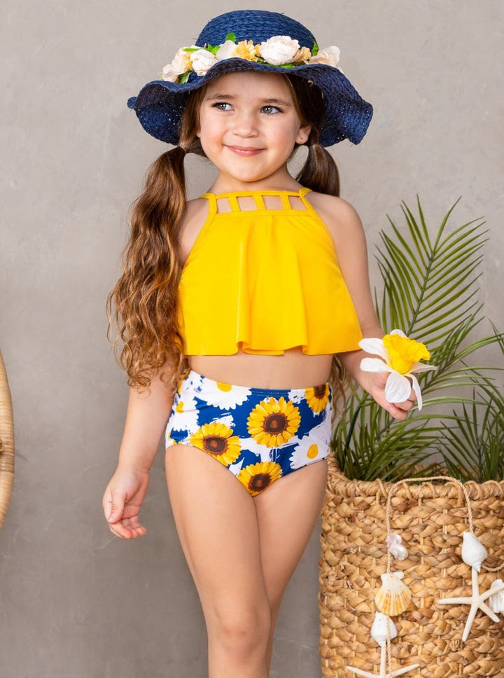 Two-Piece Girls Swimsuits | Girls Sunny Sunflower Tankini Swimsuit