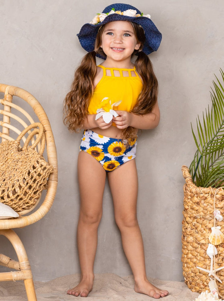 Two-Piece Girls Swimsuits | Girls Sunny Sunflower Tankini Swimsuit