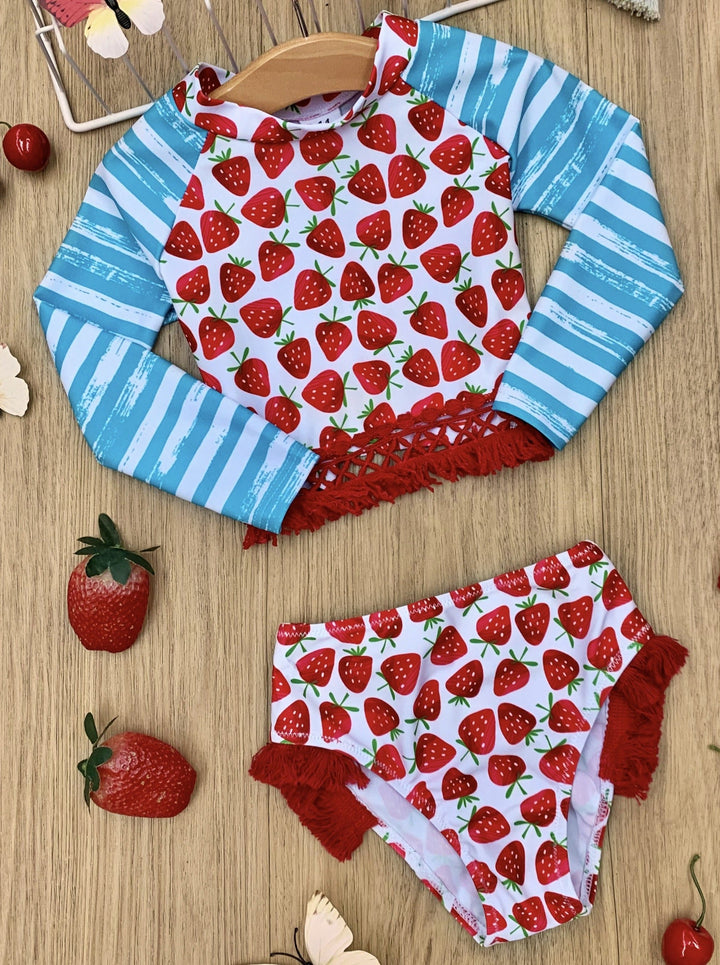 Toddler Swimwear | Girls Strawberry Rash Guard Two Piece Swimsuit