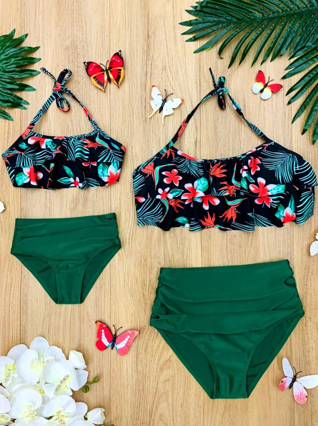 Mommy & Me Swimsuit | Tropical Two-Piece Swimsuit - Mia Belle Girls 