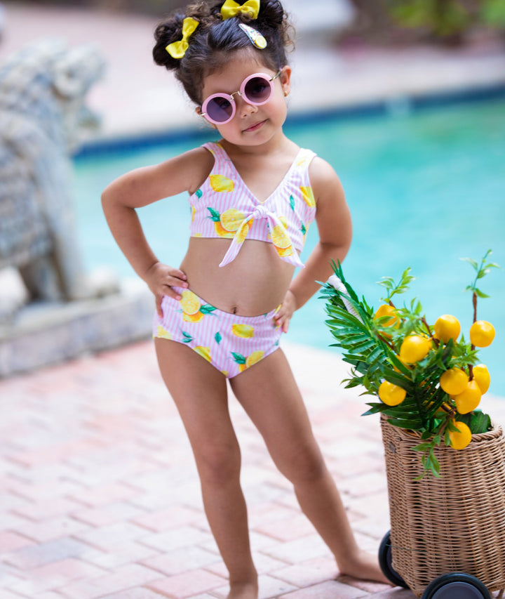 Kids Swimsuits | Girls Vintage Lemon Patterned Two Piece Swimsuit