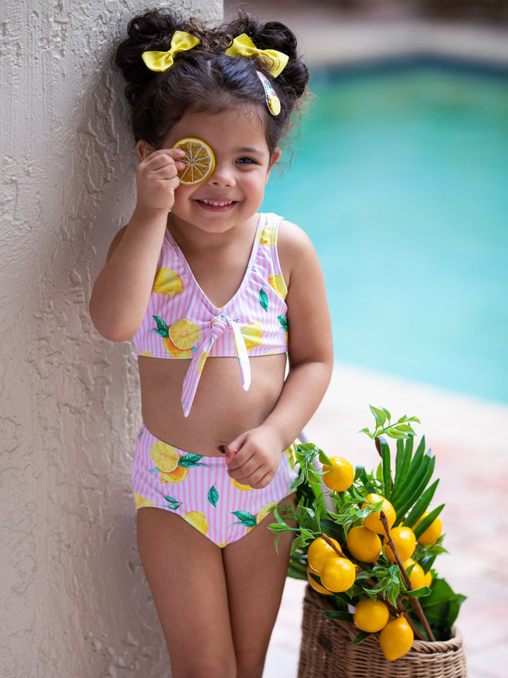 Two-Piece Girls Swimsuits | Girls Vintage Lemon Print Tankini Swimsuit