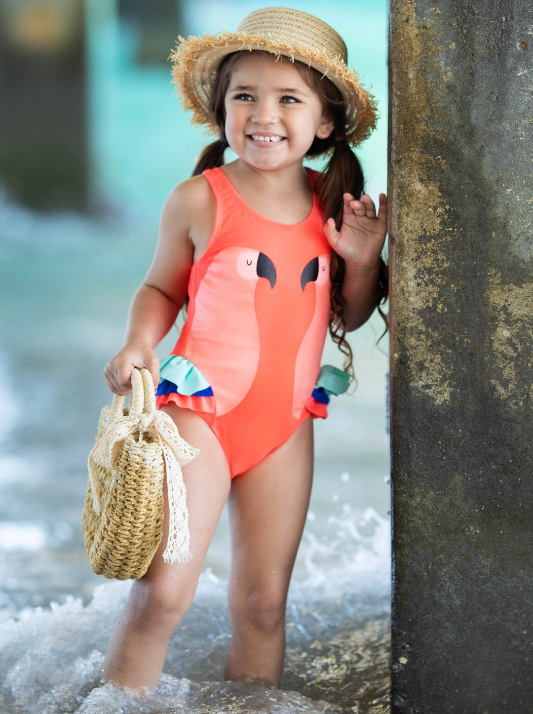 Girls Parrot Side Ruffle One Piece Swimsuit | Mia Belle Girls