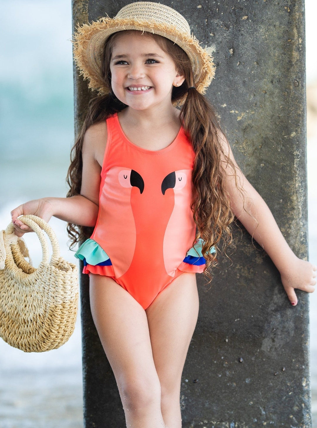 Girls Parrot Side Ruffle One Piece Swimsuit | Mia Belle Girls