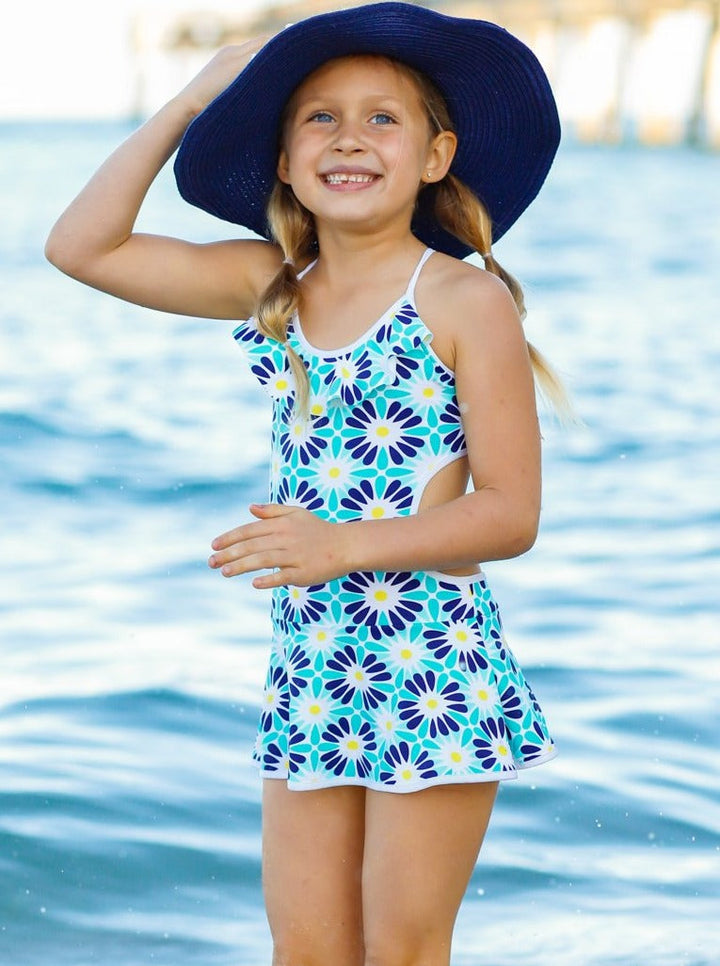 Kids Swimsuits | Girls Ruffled Side Cutout Skirted One Piece Swimsuit