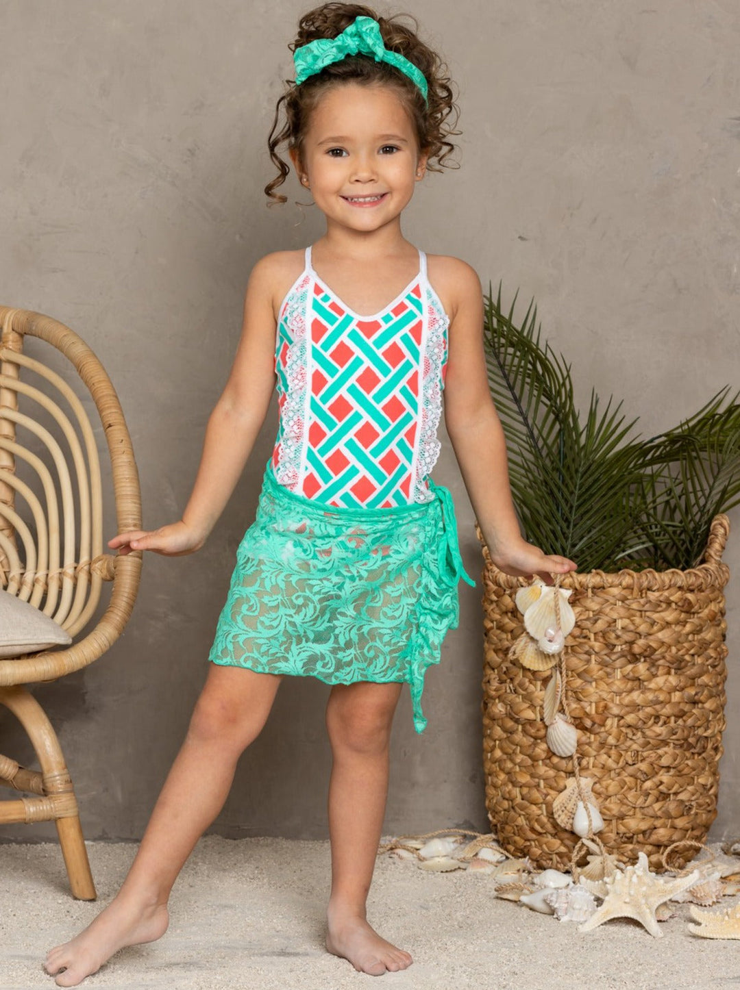 Kids Swim Accessories | Girls Lace Sarong & Matching Headband Set