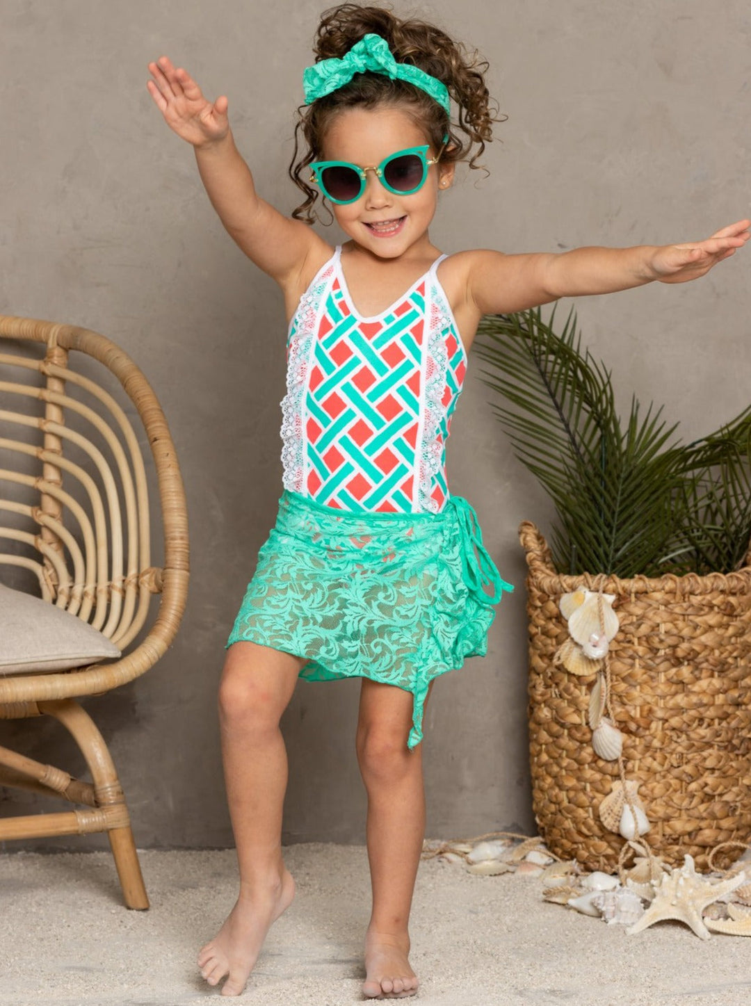 Kids Swim Accessories | Girls Lace Sarong & Matching Headband Set