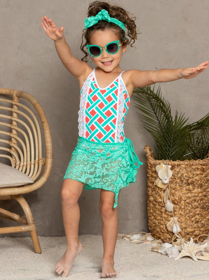 Kids Swim Accessories | Girls Lace Sarong & Matching Headband Set