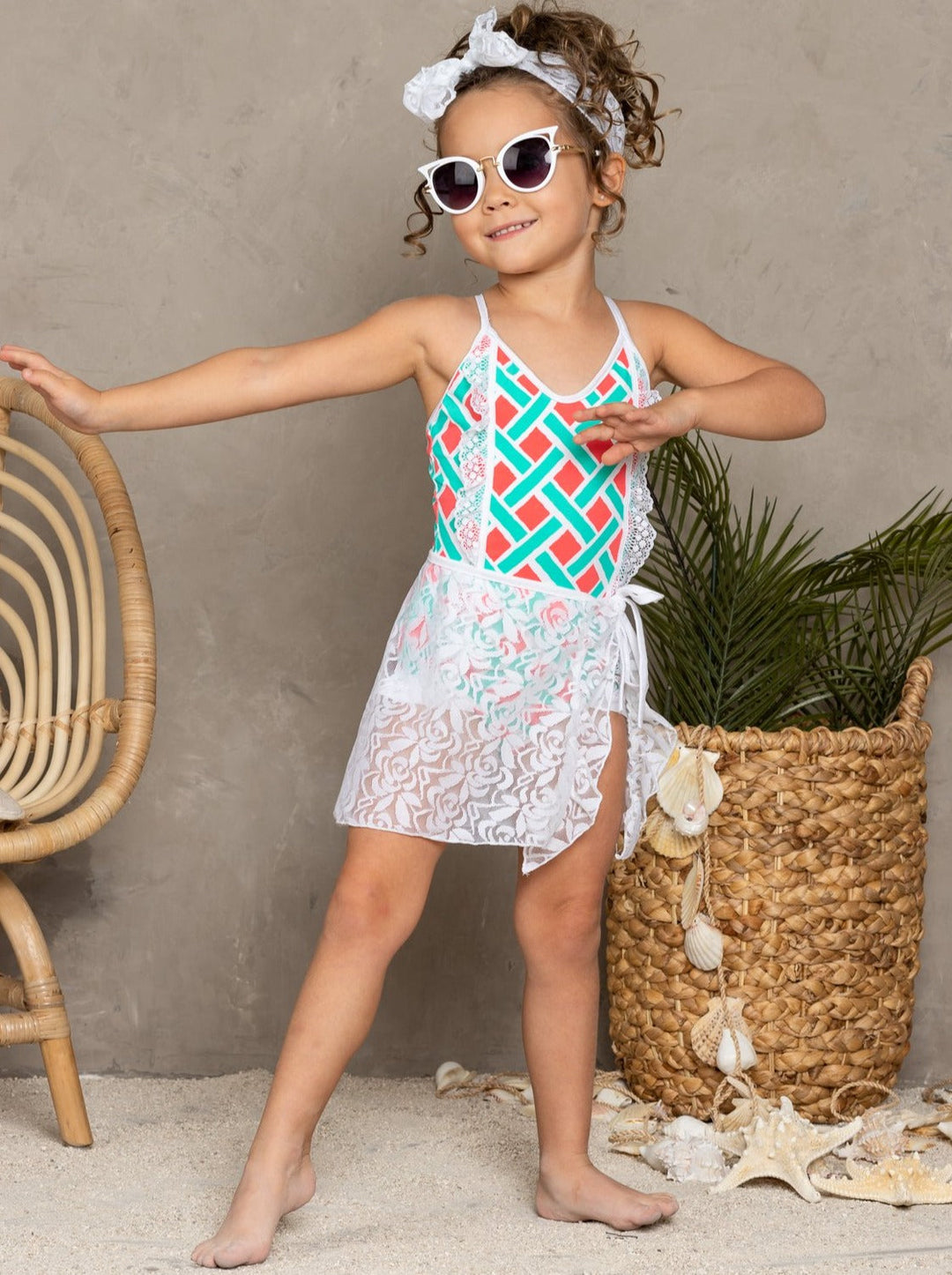 Kids Swim Accessories | Girls Lace Sarong & Matching Headband Set