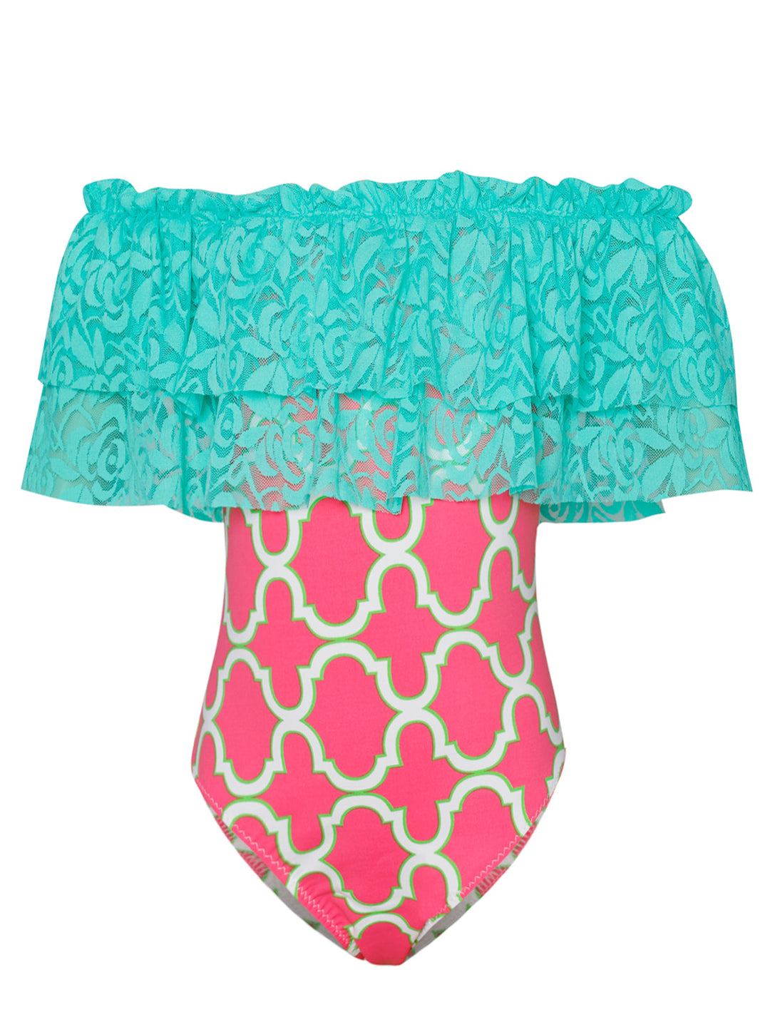 Kids Swimsuits | Little Girls Lace Ruffle Shoulder One Piece Swimsuit