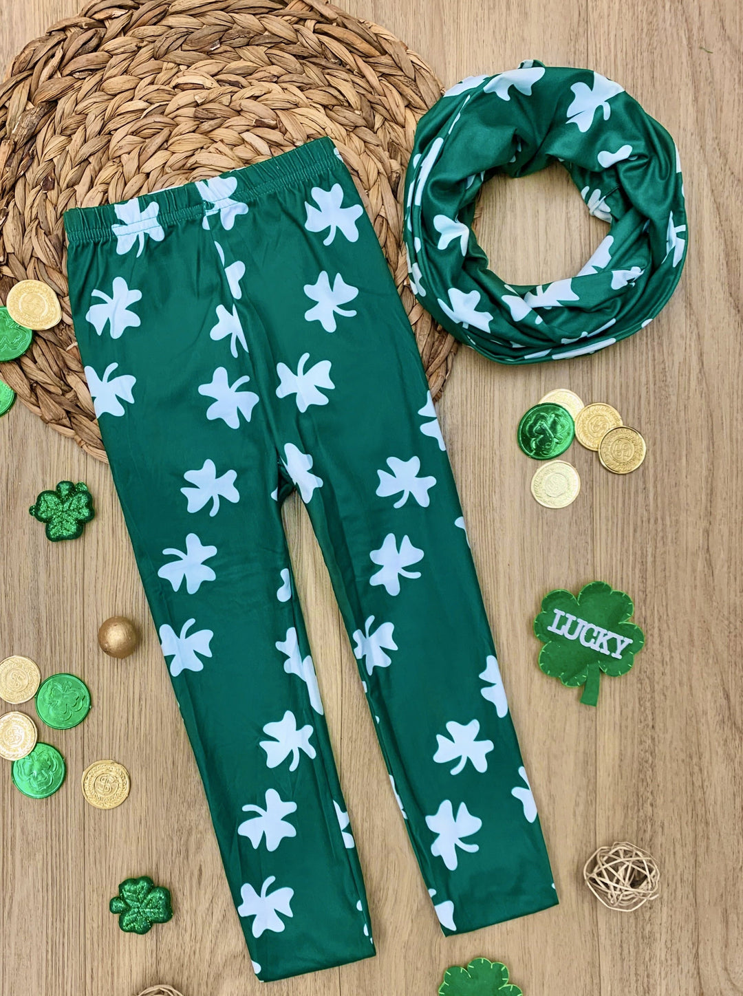 St. Patrick's Day Clothes | Girls Shamrock Print Scarf & Legging Set