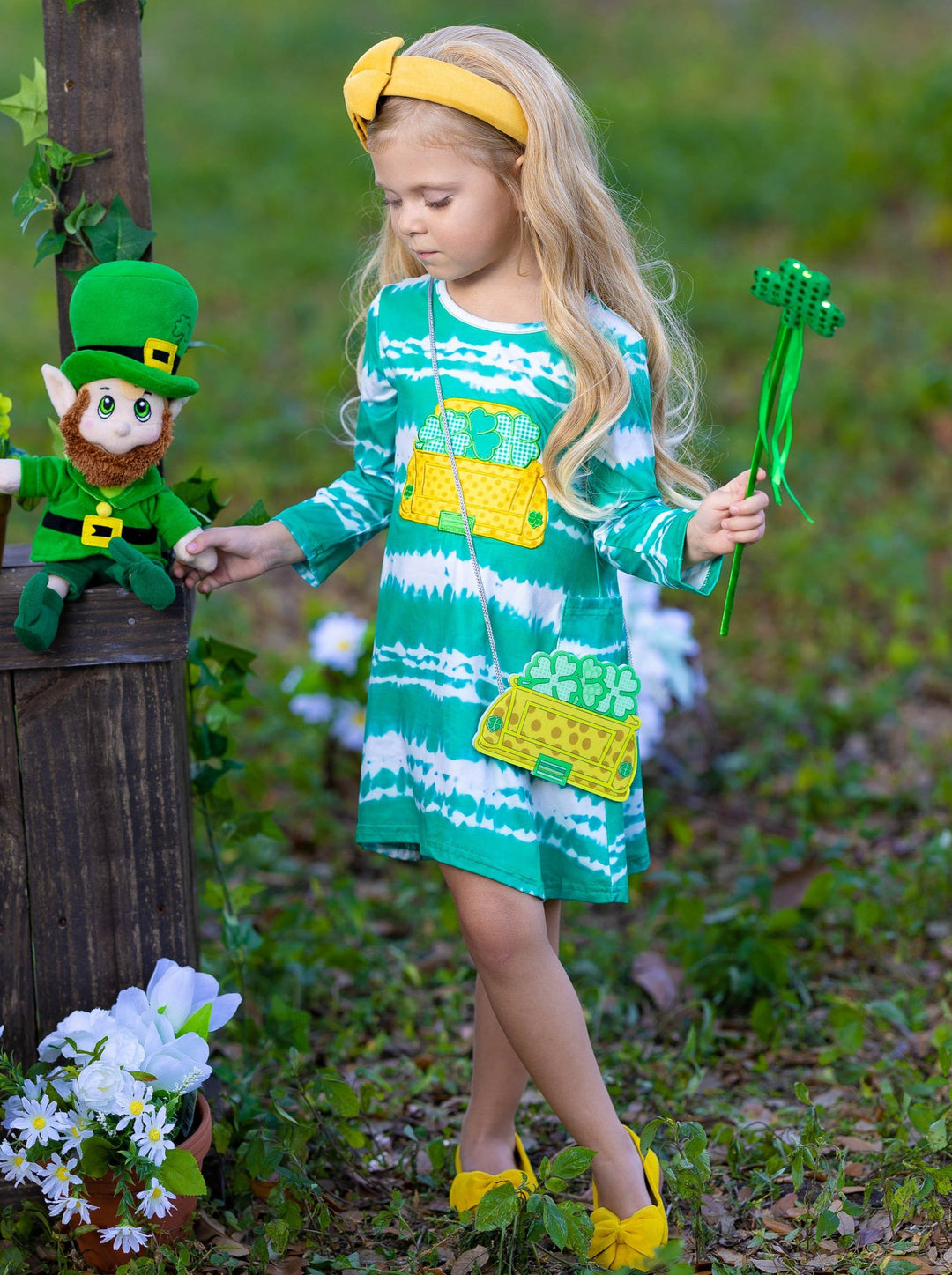 Mia Belle Girls St. Patrick's Day Tie-Dye Dress, Socks And Purse Set