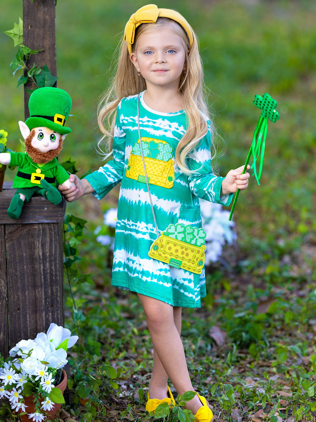 Mia Belle Girls St. Patrick's Day Tie-Dye Dress, Socks And Purse Set