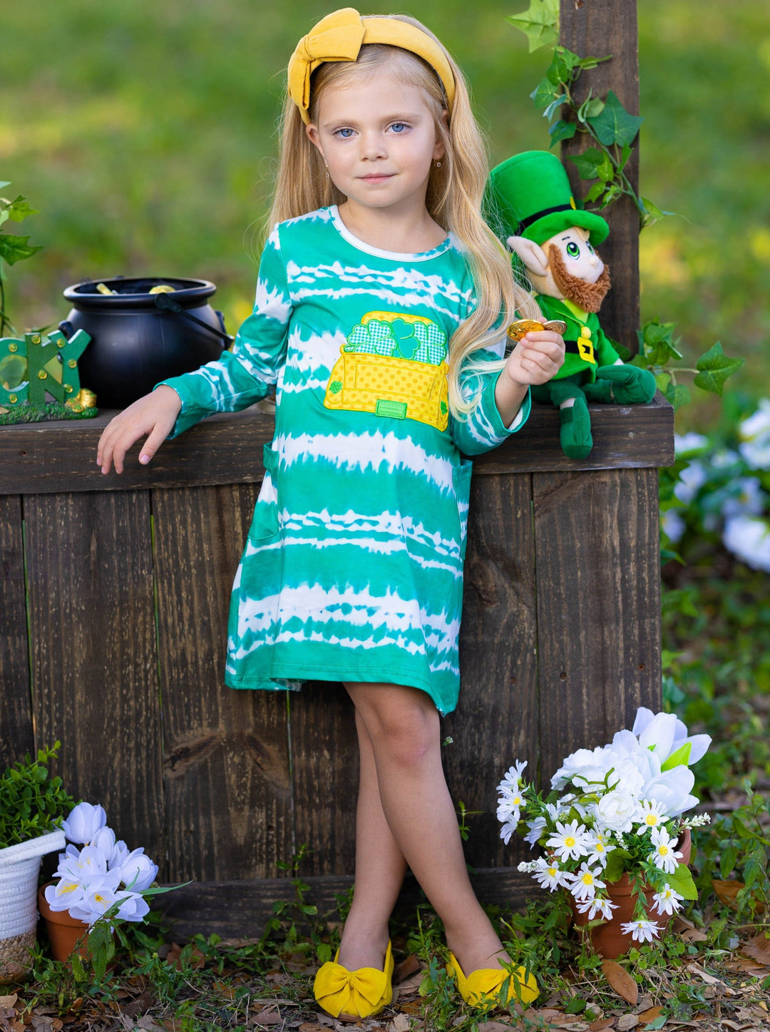 Mia Belle Girls St. Patrick's Day Tie-Dye Dress, Socks And Purse Set