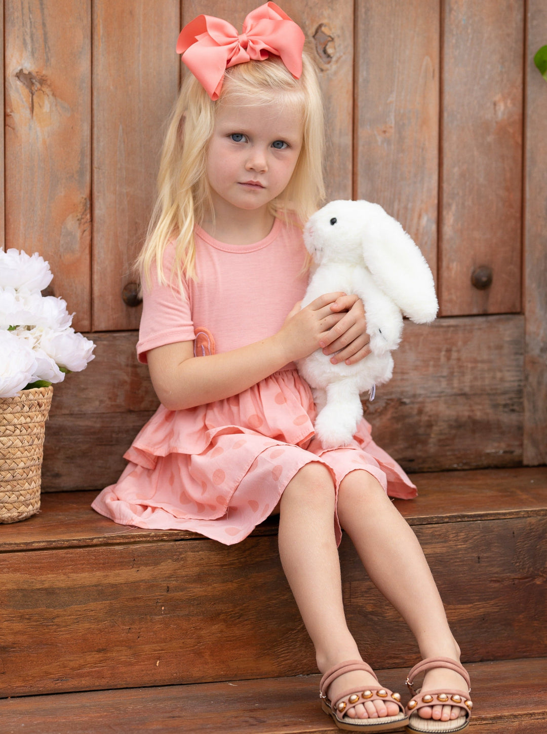 Mia Belle Girls Easter Dresses | Dotted Bunny Ears Tiered Ruffle Dress