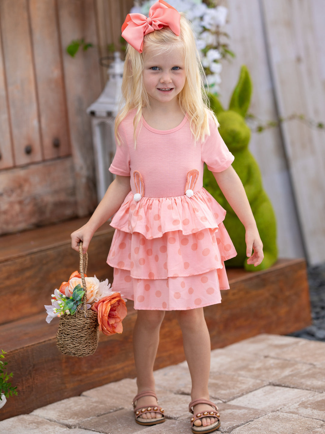 Mia Belle Girls Easter Dresses | Dotted Bunny Ears Tiered Ruffle Dress