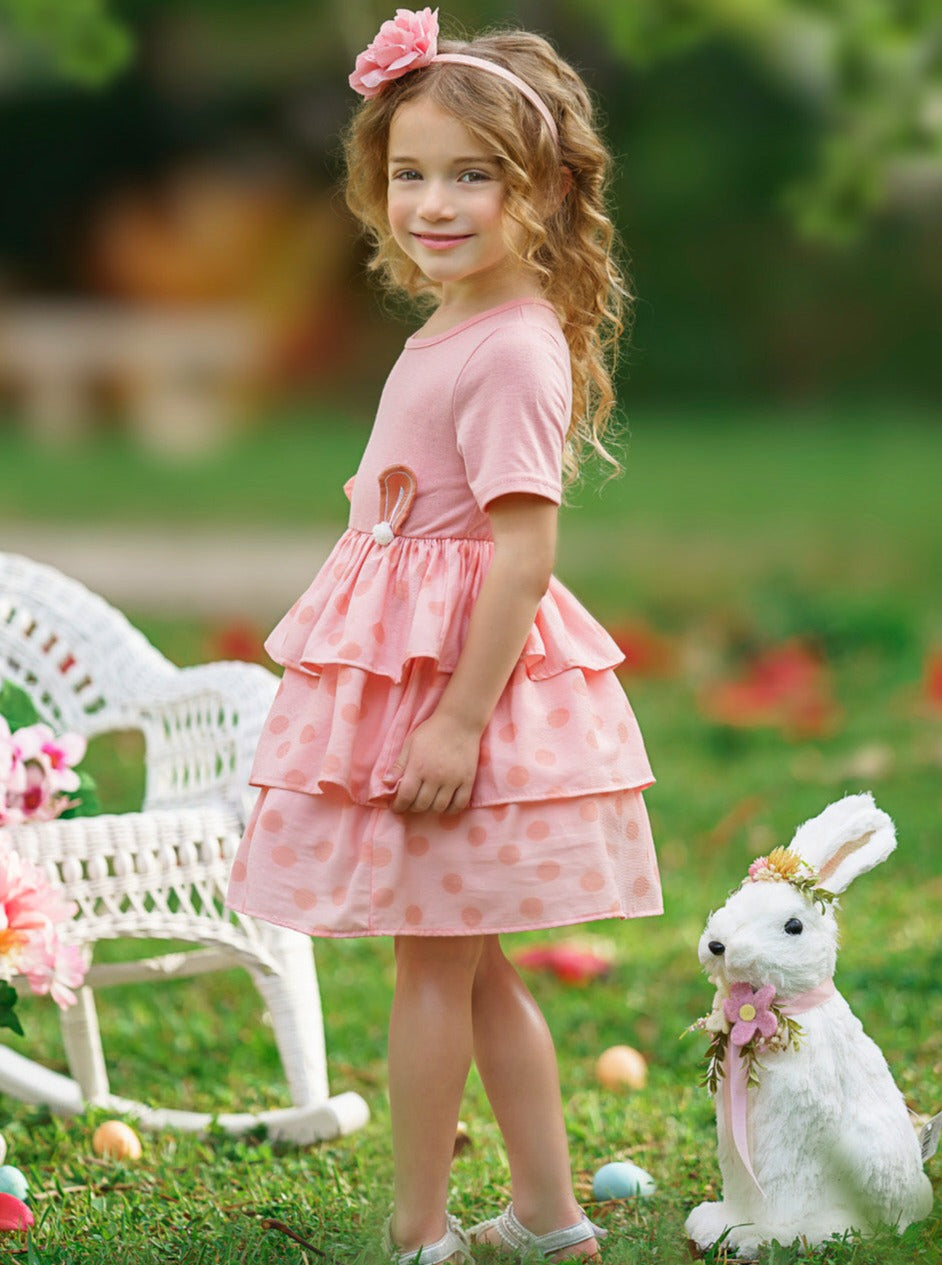 Mia Belle Girls Easter Dresses | Dotted Bunny Ears Tiered Ruffle Dress